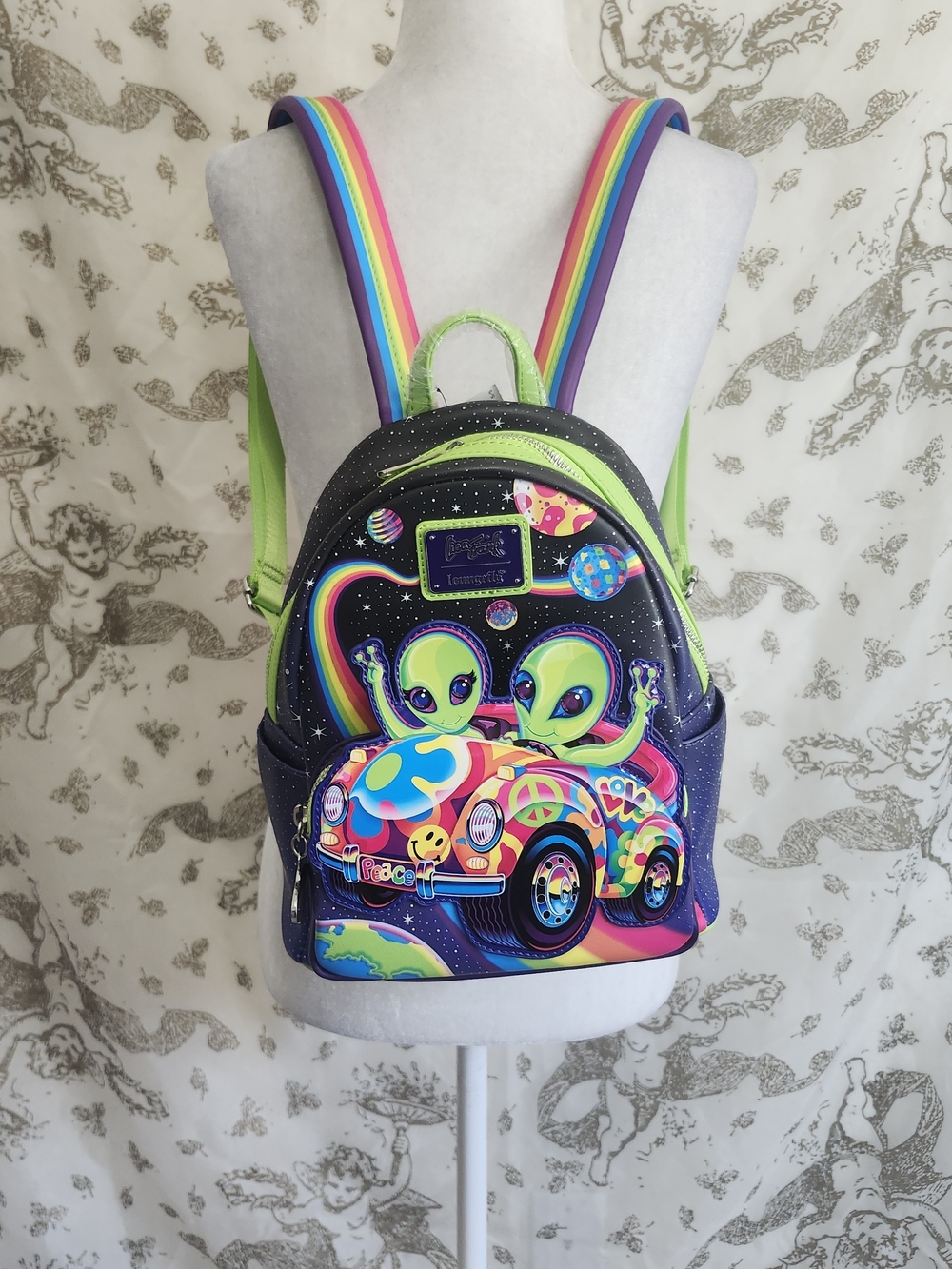 RARE NWT Zoomer & Zorbit Lounge fly Lisa Frank Alien VW Bug Rainbow Backpack